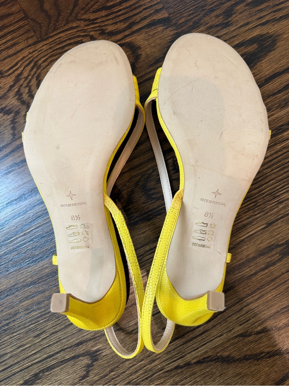NWOT TUCKERNUCK SHOES Lemon Yellow Embossed Leather Scarlet Heels - size 8.5 - Picture 9 of 13